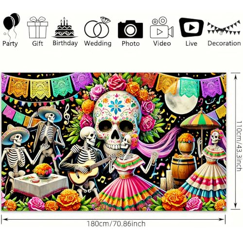 Day of the Dead Banner Skull Mexican Fiesta Decorations 71x43 Inch