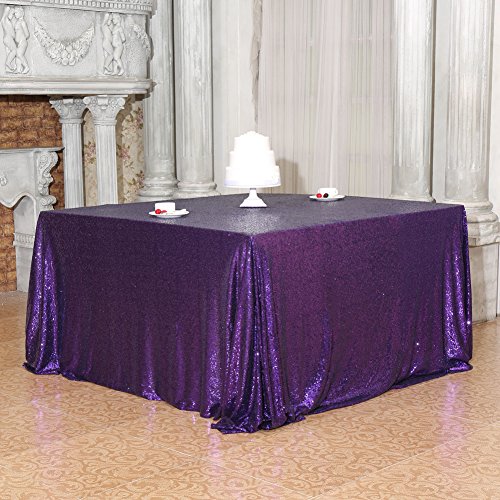 PartyDelight Purple Sequin Tablecloth 70x70 Inch Square - Festive Event Decor