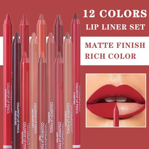 Miss Demi 12-Color Sculpting Matte Velvet Lip Liner Set - Creamy Pigmented Soft Pencils for Women