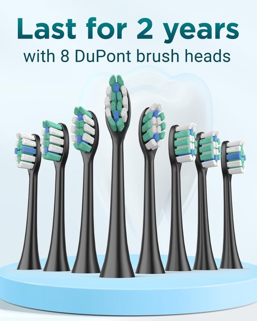Rtauys S5 Upgraded Sonic Electric Toothbrush for Adults and Kids Ages 12+ with 8 Brush Heads, IPX7 Travel Toothbrush with Case, 2.5 Hours Charge for 120 Days, 5 Modes with Built-in Smart Timer Black