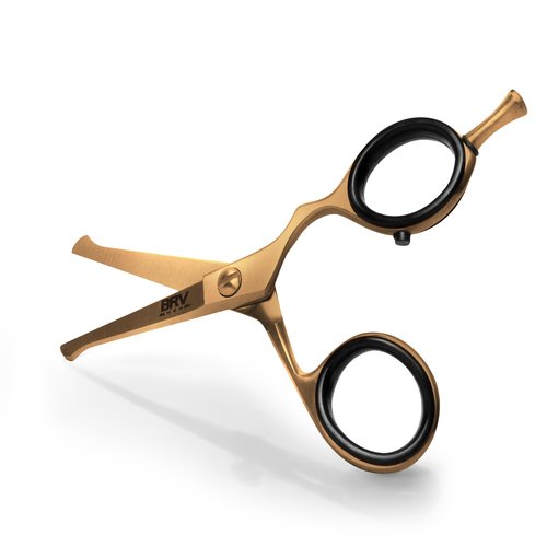 BRV MEN Rounded-Tip Small Trim Scissors for Men 4.2" | Titanium Series | Nose Hair Scissors for Men | Professional Grooming for Beard, Mustache & Ear Hair - RIGHT HANDED (Titanium Bronze)
