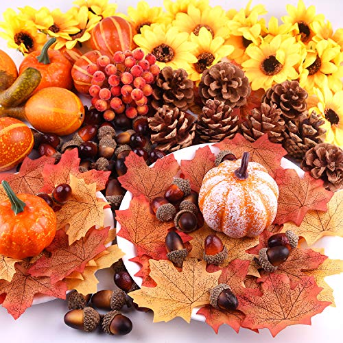 156 Pcs Autumn Mini Pumpkins Pine Cones Fall Thanksgiving Decorations Set - DIY Fall Decor