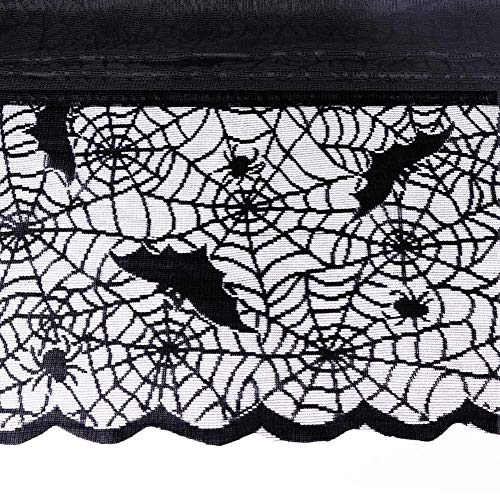 Halloween Bat Spider Web Lace Tablecloth - 60x84 Inch, Black Polyester, Spooky Decor