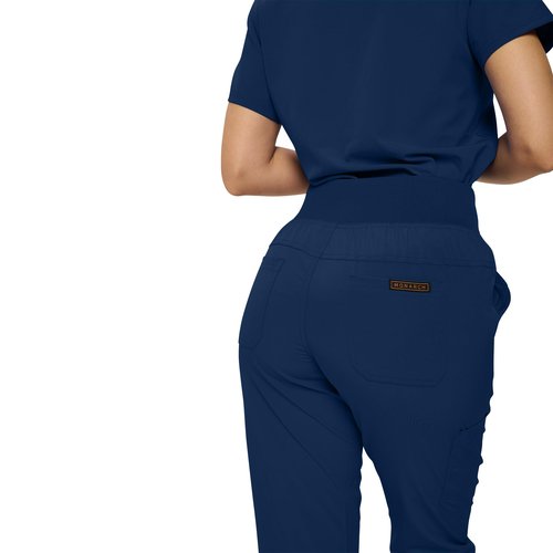 Monarch Uniforms Womens Jogger Scrubs Ribbed Jogger Scrub Pants for Women-Petite-(Navy Blue)-S