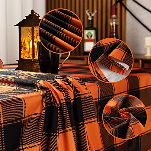 84x60 Inch Checkered Halloween Tablecloth - Waterproof & Washable Gingham Orange/Black