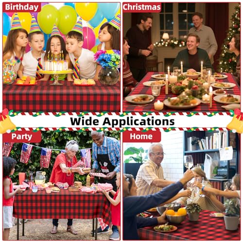 Red Black Checkered Disposable Plastic Tablecloth 2 Pack - 54 x 108 Inches, Buffalo Plaid Rectangular Cover for Party & Picnic - Variation: Red Black Plaid