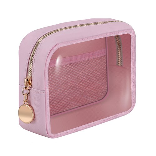 Clear Cosmetic Bag Makeup Bag, Clear Zipper Pouch Cosmetics Bags Cute Womens Make Up Pouches, Clear Toiletry Travel Bag Tote, Preppy Purse Cosmetic Organizer Mini Small Large Makeup Bags,Pink