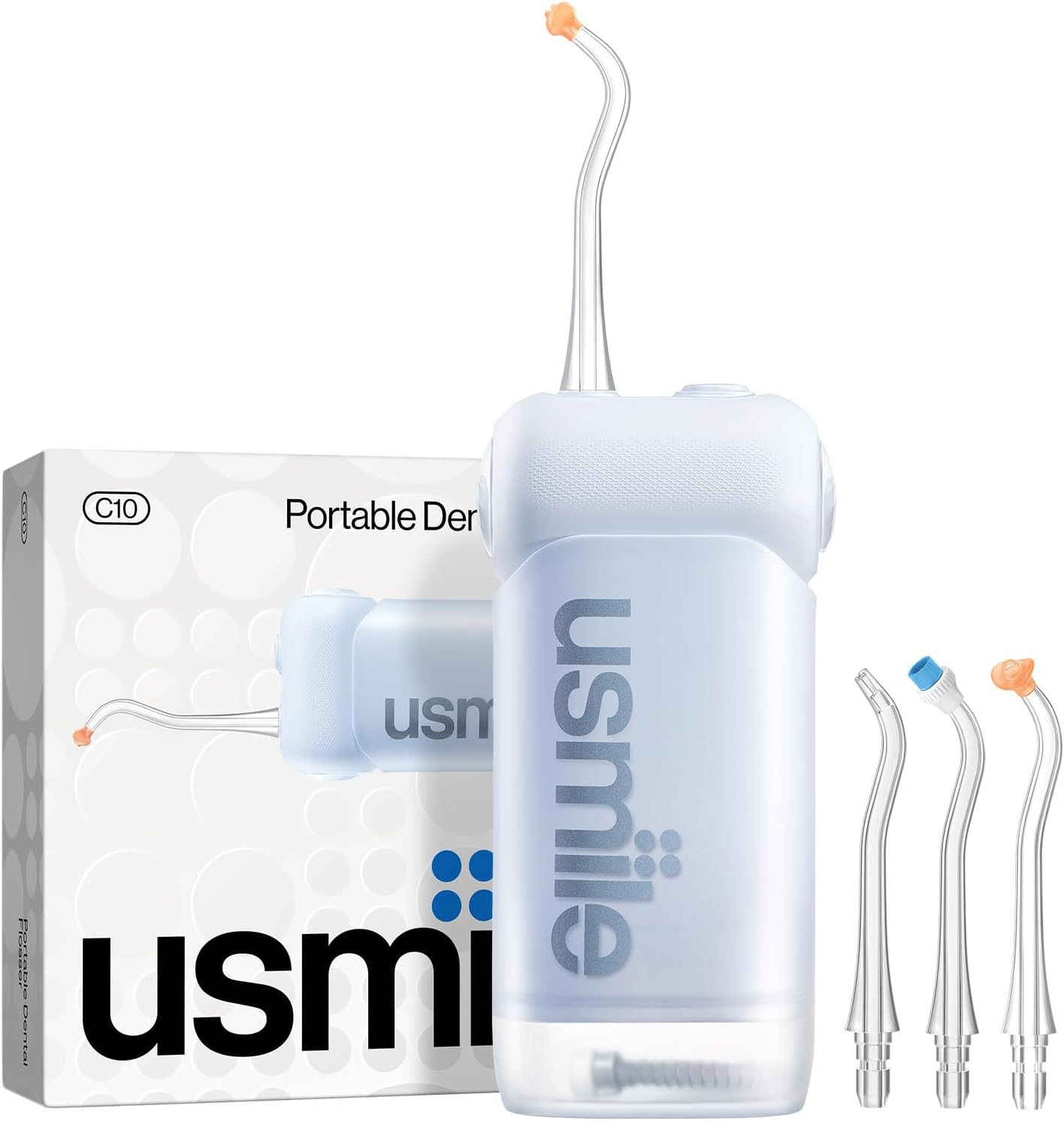 Usmile C10 Portable Water Flosser - Travel-Friendly, 95-Day Battery Life, 4 Modes, 360° Nozzle, 180ml Tank, IPX7 Waterproof (Blue)