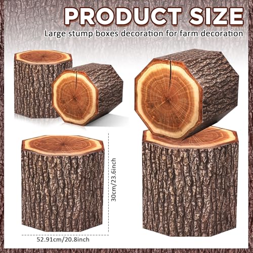 6 Pcs Tree Stump Party Decorations Wooden Grain Boxes for Fall Halloween Christmas