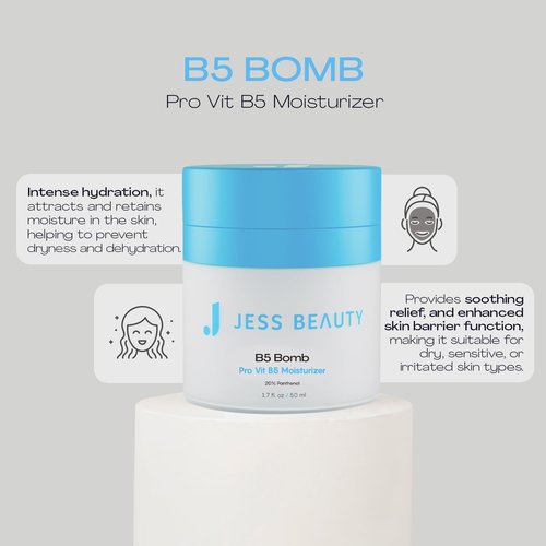 JESS BEAUTY | B5 Bomb Pro Vitamin B5 Face Moisturizer | Hydrating Vegan Cream | 50 ml