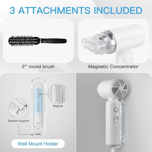 Skiennix Hair Dryer - Travel Portable High-Speed Ionic Blow Dryer with 200 Million Negative Ions | Compact Lightweight, White