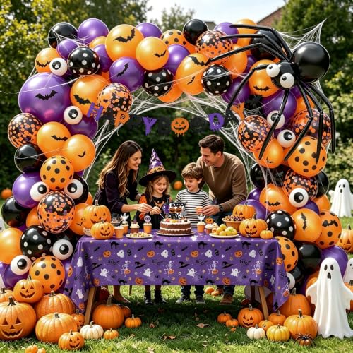 Halloween Birthday Party Decorations Set with Balloon Arch and Web - 149 pcs