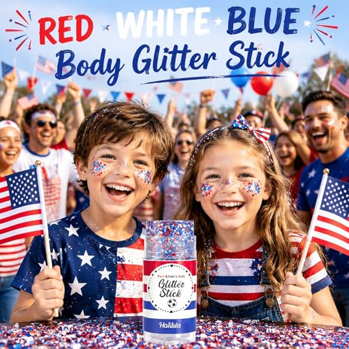Patriotic Hexagon Glitter Stick for Face Hair Body - 4th July Independence Day Accessories - Hexagons-1