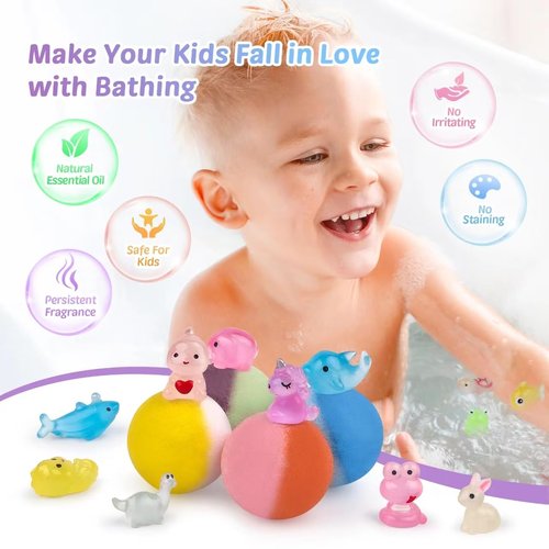 Bath Bombs for Kids with Toy Inside, 36 Pcs Bath Bombs with Glow in The Dark Dinosaur, Animal and Ocean Surprise Inside, Handmade Organic Bubble Bath Ball Gift Set for Birthday, Easter, Christmas