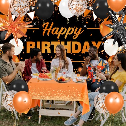 62pcs Orange and Black Birthday Party Decorations Balloon Kit with Banner & Foil Balloons