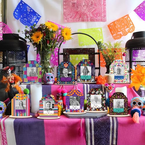 Day of the Dead Photo Frame Set - 12 Wooden Frames for Dia De Los Muertos Altars - Variation: Day of the Dead 12 Sets