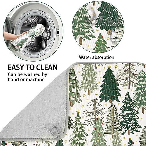 Christmas Dish Drying Mat 18x24 Inch - Absorbent Woodland Tree Kitchen Protector