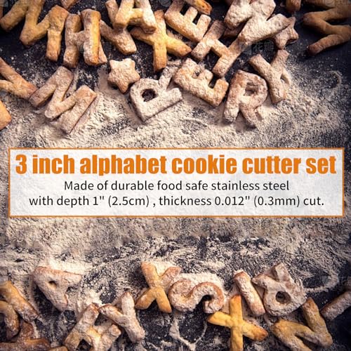 26-Piece Stainless Steel Alphabet Cookie Cutters Set - 3 Inch Letters A-Z