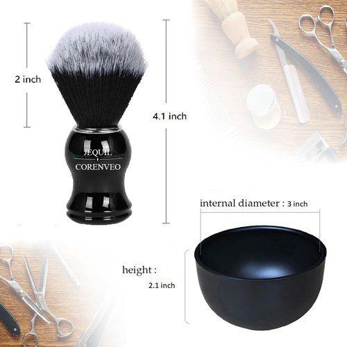 JEQUIL&CORENVEO Men's Shaving Brush Set, 3pcs Synthetic Shaving Brush with Acrylic Stand and Steel Bowl