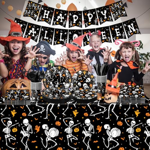 Halloween Party Supplies 142Pcs Skeleton Skeleton Tableware Set Plates Napkins
