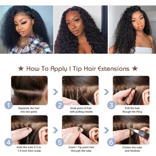 Kinky Curly I Tip Hair Extensions Human Hair Cold Fusion Stick I Tip Hair 18 Inch 100% Remy Hair ExtensionsCold Fusion Tipped Extensions for Women Curly Pre Bonded Microlinks Hair Extension 50G