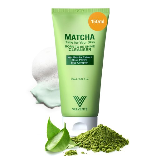 VELVENTE Matcha Gentle Facial Cleanser, Green Tea Low-pH Face Wash for Pore Refining Cleanser, Rose PDRN Hydrating Daily Facial Wash Acne Prone & Sensitive Skin Friendly, Korean Skincare(5.07 fl.oz.)