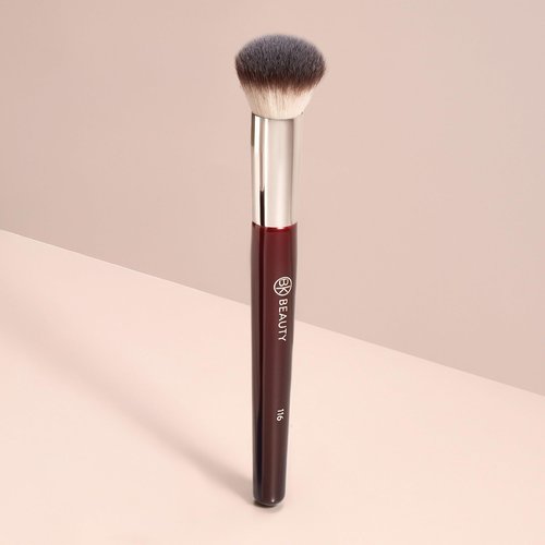 BK BEAUTY 116 SMALL ROUND COMPLEXION BRUSH – Compact Round Makeup Brush for Precise Blending of Cream Blush, Contour, Bronzer & Foundation, Vegan Bristles