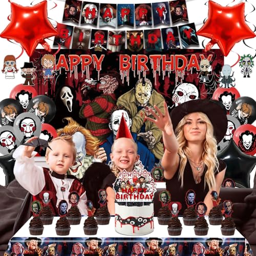 Horror Birthday Decorations Kit for Kids & Adults - Halloween Theme Party Supplies Set