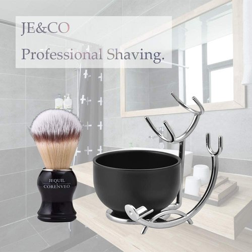JEQUIL&CORENVEO Deluxe Shaving Kit for Men, 3 in 1 Shaving Set Includes Shaving Brush, Shaving Bowl, Razor & Brush Holder