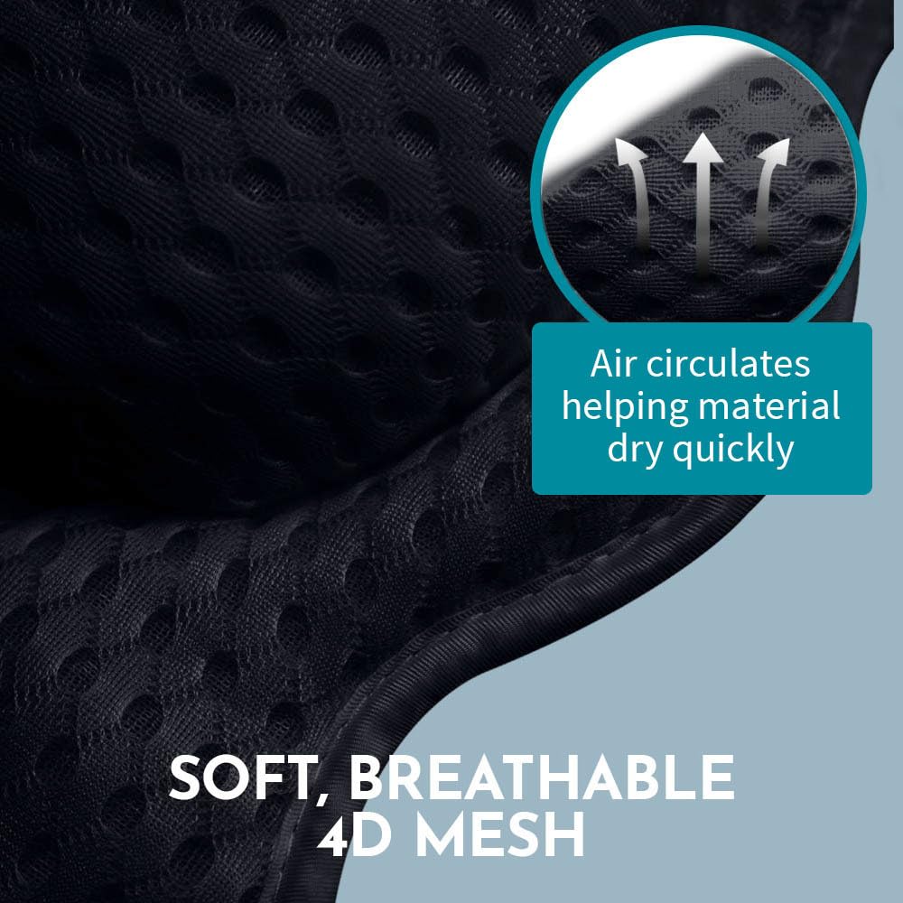 WONDERfoam Thick Padded Ergonomic Bath Pillow for Tub, Bathtub Headrest Neck and Back Support, Strong Suction Cups, Machine Washable Breathable Mesh Quick Dry Pillows, Luxury Spa Accessories, Black