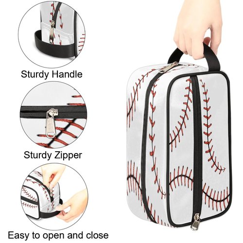 LLCXCSI Boys Travel Toiletry Bag, Kids Waterproof Hanging Dopp Kit, White Baseball Wash Bag with Large Capacity for Travel, Sports, Shower