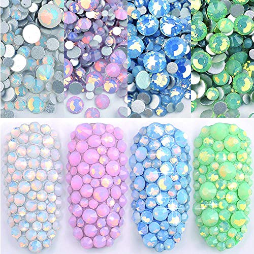 Sparkly Opal Rhinestones for Nails 4-Pack, 7 Sizes, Colorful DIY Nail Art Gems