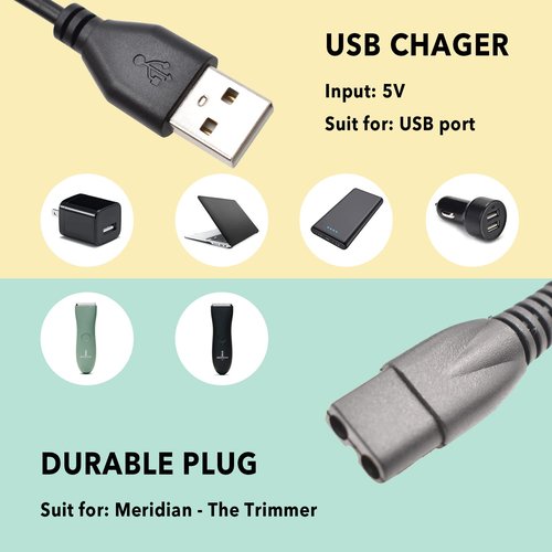 Meridian Grooming Charger Cable - Replacement Power Cord for Electric Shaver Trimmer