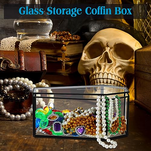 2 Pack Glass Coffin Jewelry Boxes with Lid - Gothic Halloween Decor