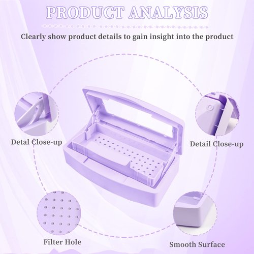 BOMOQING Nail Tool Sterilizer Box, Plastic Sterilizing Tray, Plastic Clean Sterilizing Box Storage Organizer for Nail, Tweezers, Eyelash Extensions, Hair Salon, Spa & Cutter Manicure Equipment(Purple)