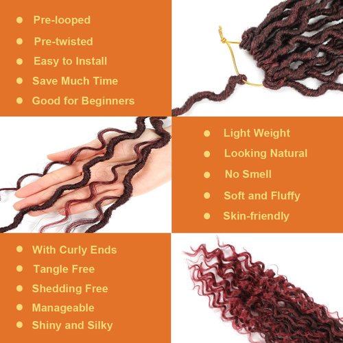 Goddess Locs Crochet Hair 14 Inch 7 Packs Crochet Hair for Women Pre Looped Crochet Braids with Curly Hair Crochet Locs With Curly Ends Soft Locs (1B/BUG#)