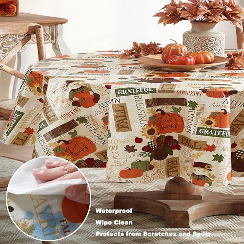 Thanksgiving Fall Hayride Vinyl Tablecloth - 84x60 Inch Oval, Rustic Farmhouse Decor