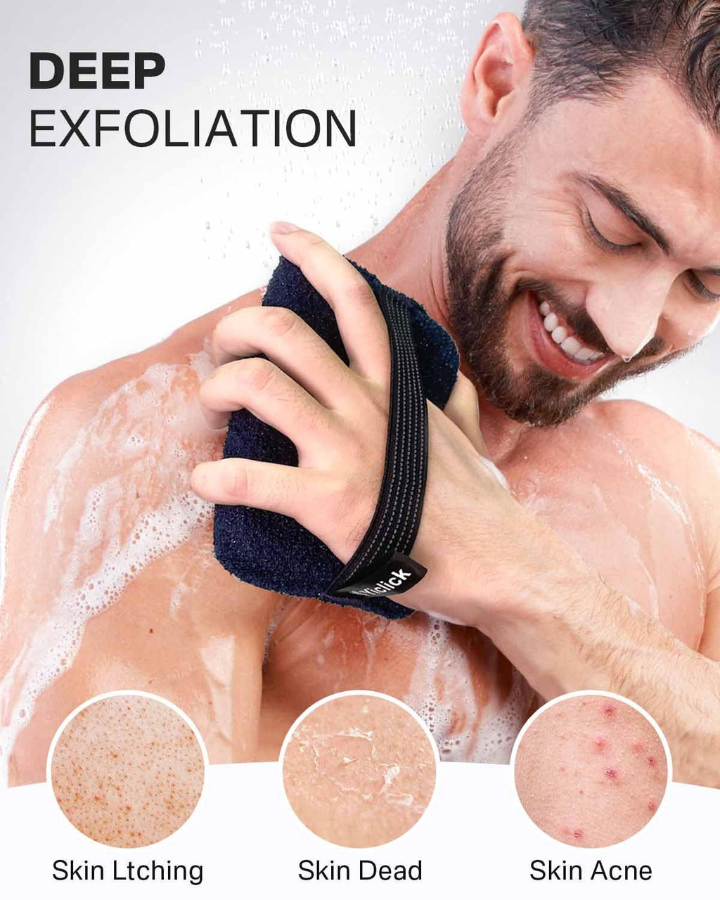 Yiclick Exfoliating Body Scrubber (2 Pack), Exfoliating Body Sponge for Shower Bath, Body Exfoliator Scrubber, Dead Skin Exfoliator for Body Scrub, Exfoliating Loofah Washcloth Gloves with Handle
