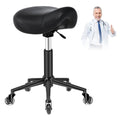 Saddle Stool Heavy Duty 400lbs - Ergonomic Thick Saddle Seat Cushion, Easy Height Adjustable, Healthy Posture No Pain, Smooth Rolling No Creaky Noises, Rolling Saddle Stool Chair with Wheels (Black1)