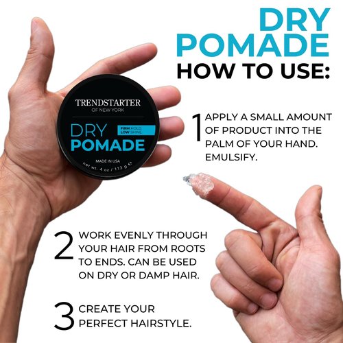 TRENDSTARTER Dry Pomade - Firm Hold, Low Shine | 4oz Water-Based Gel for All-Day Styling