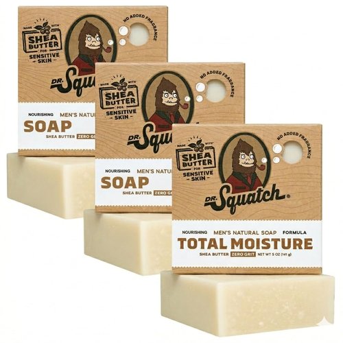 Dr. Squatch Total Moisture Bar Soap | Natural, Fragrance-Free, Plant-Based | 5oz (3-Pack) for Sensitive Skin