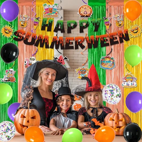 Summerween Party Decorations Bundle with Banner, Foil Curtains & Balloons