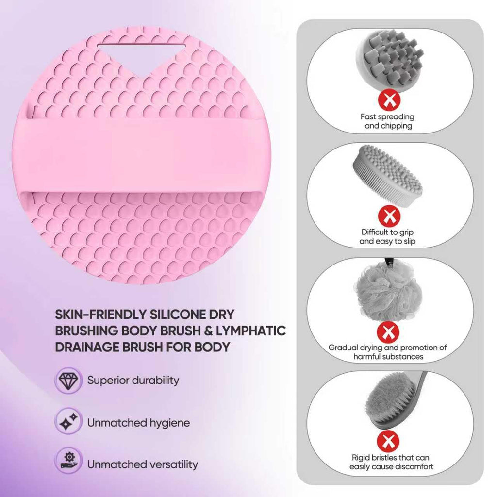 XCRUCC New Upgrade - Silicone Body Scrubber, Anti Zinc Infused - Heavy Nodes, Multifunctional Silicone Loofah for Humid Environment, Shower, Exfoliating, Lymphatic Drainage, Blood Circulation - Pink