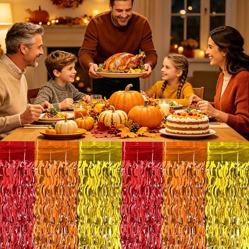 Fall Style Metallic Table Skirts Set - Thanksgiving Party Decorations, 4 Pack