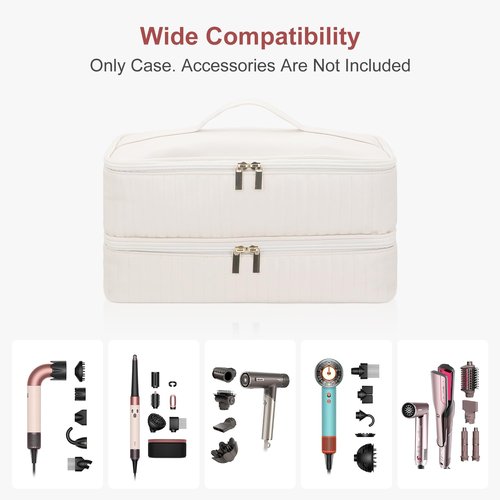 Boweike Double-Layer Flexstyle Travel Carrying Case for Shark, Portable Storage Bag for Shark Flex Style HD440BK/HD430 and Attachments, Storage Bag Compatible with Dyson Airwrap Multi Styler (Beige)