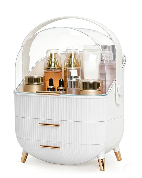 Bleutty Makeup Organizer with Drawers & Lid - Portable Large Cosmetic Storage Case for Vanity Countertop, Travel, Gift for Women, Girls, 11"×7"×15", White