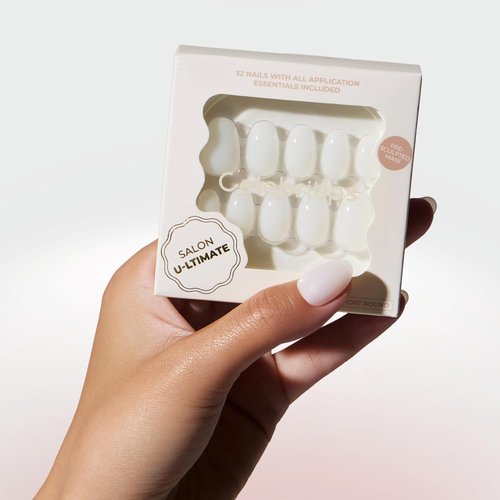 Celebritips Press On Nails - Salon U-ltimate™ | Sheer Milk, Extra Short Round | 32 Nails Kit with Glue & Tabs
