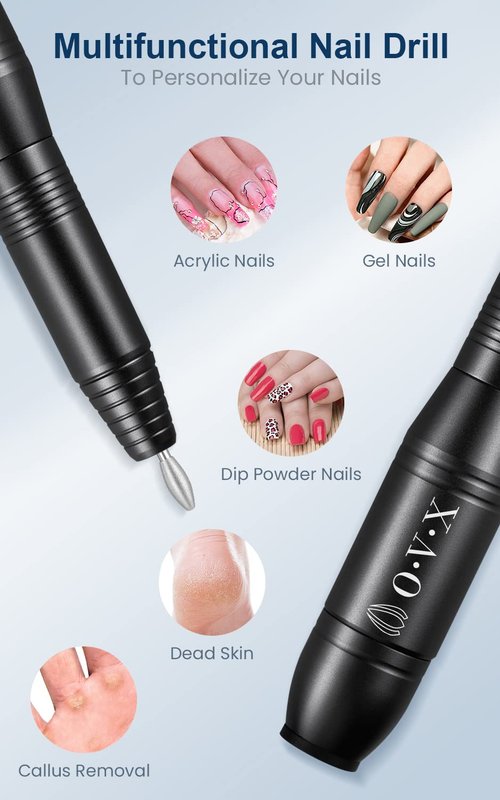 Professional 20000 RPM USB Nail Drill Efile Kit for Acrylic Nails - Manicure & Pedicure Polishing with 6 PCS Nail Drill Bits, Sanding Bands and Brush, Black