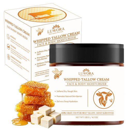 LUWORA Grass-Fed Beef Tallow Cream and Skin Cover Patches (72 Pcs) – Organic Moisturizing Tallow Balm for Face & Body, Whipped Tallow and Honey Balm Moisturizer, Anti Aging Skin Cream