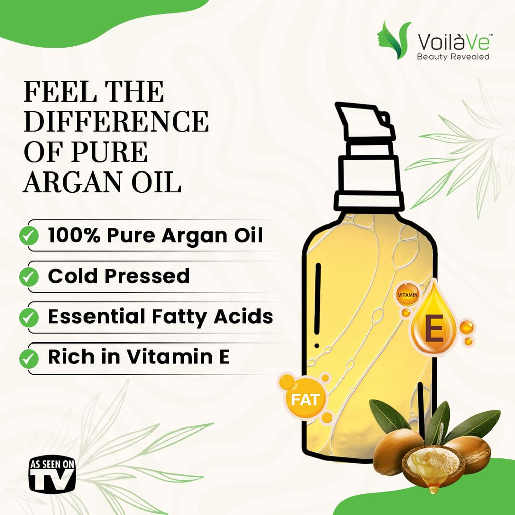 VoilaVe Organic Moroccan Argan Oil - Cold Pressed Anti-Aging Moisturizer for Skin, Hair & Nails | 4 fl oz